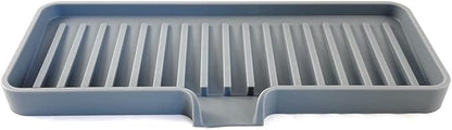 Silicone Soap Dish Tray and Sponge Holder with Drain Chute, Rectangular, Kitchen and Bathroom Sink Organizer (Grey, 9"x3.5")