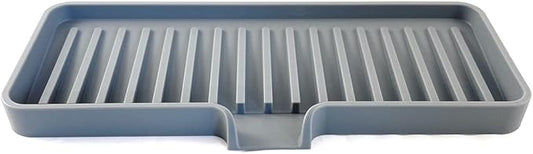 Silicone Soap Dish Tray and Sponge Holder with Drain Chute, Rectangular, Kitchen and Bathroom Sink Organizer (Grey, 9"x3.5")