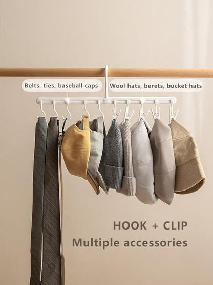Hat Hangers for Closet, 360 Rotating Hat Organizer Racks for Baseball Caps Door Hat Racks for Baseball Caps, Baseball Hat Holder for Closet Storage, Fits All Caps-White (5 Clips + 5 Hooks)