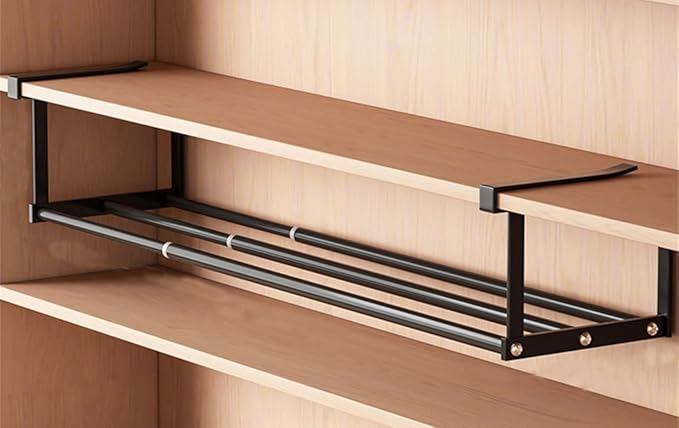 Expandable Shoe Rack Closet Hanging Organizer 20.08''-37.4'' Metal Adjustable Under Cabinet Storage Shelf Space Saving for Kitchen Pantry Room Dorm, Black, 1 Pack