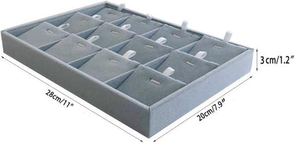 Premium Quality Grey Velvet Stackable Organizer Tray Pendant Necklace Jewelry Storage Store Home Drawer Closet Inserts Dividers with Removable Tabs