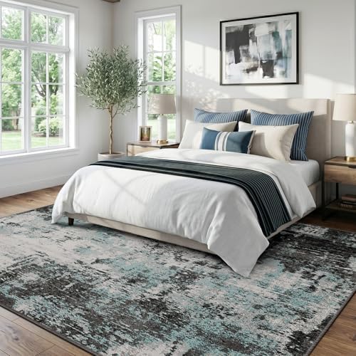 RELEANY Washable 5'x7' Abstract Area Rug for Living Room Teal Black - Image 2