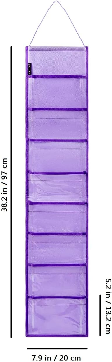 Wall Hanging Headband Organizer Ribbon Hair Hoops Storage Hairbands Hair Accessory Holder with Clear Pockets (PURPLE-8 POCKETS)