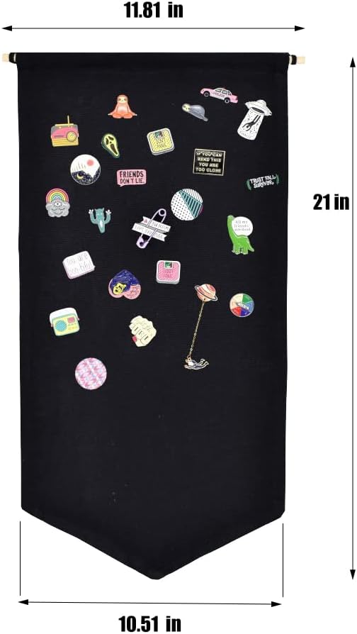 Wall Hanging Brooch Jewelry Storage Case Canvas Display Stand Enamel Pin Display Banner Holder Earrings Necklace Glitter Pin Collection Organizer (Black+Burlywood)