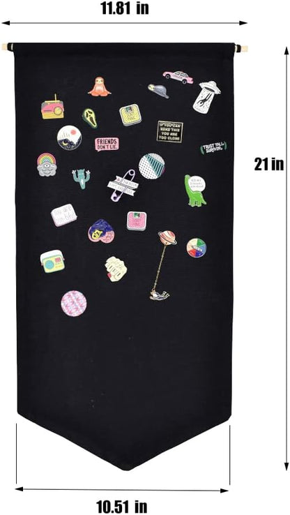 Wall Hanging Brooch Jewelry Storage Case Canvas Display Stand Enamel Pin Display Banner Holder Earrings Necklace Glitter Pin Collection Organizer (Black+Burlywood)