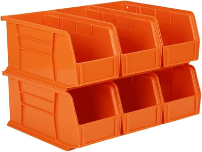 Hudson Exchange 11" x 5-1/2" x 5" (6 Pack) Plastic Stackable Storage Bin and Hanging Container, Orange