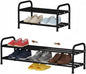 2-Tier Expandable Shoe Rack, 17.3"-31.5" Adjustable Length Metal Shoe Organizer, 9.4" Slim Wide Heavy Duty Shoe Shelf with 4cm Bottom Space for Slippers, Entryway, Closet (Black)