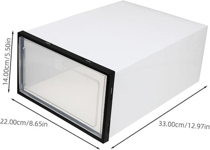 Lurrose 4pcs Thickened Plastic Shoe Boxes for Home Use Stackable Shoe Storage Containers with Capacity and Dustproof Design Black Frame White Female Style Organizer