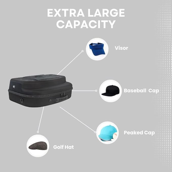 Homiegear Cap Carrier Case - Nylon and Crush-Proof Neoprene - Spacious Storage for Hats, Snap Back and Fitted Caps - Fits up to 14 Headwear - Removable Shoulder Strap, Eyelets for Ventilation – Black