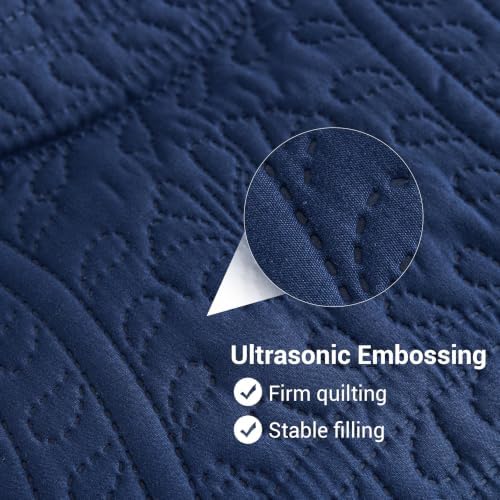 SheRest Queen Quilt Bedding Set - Soft Breathable Bed Quilts, Modern Style Embossed Bedspreads, Lightweight Microfiber Reversible Coverlet for All Seasons, Navy Blue, 3 pieces (1 Quilt,2 Pillow Shams) - Image 3
