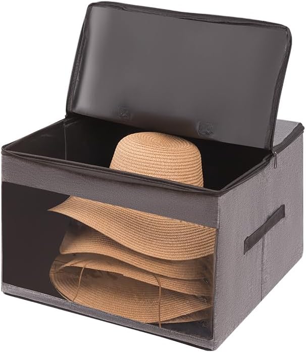 FAYYGYH Simple Hat Storage Box for Women Men, Large Closet Organizer with Dustproof Lid, Foldable Hat Carrier Case for Cowboy Hats, Travel & Home Use (Grey)