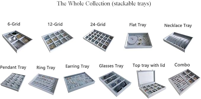 Sunglasses Eyewear Watch Tray Gray Velvet Stackable Organizer Premium Quality Jewelry Storage Multi Function Hallway Orgnization Drawer Divider