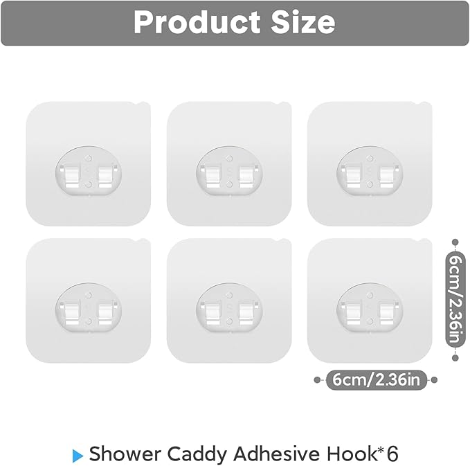 6 Pack Shower Caddy Adhesive Replacement, Strong Adhesive Hooks for Shower Shelf, Waterproof Adhesive Hooks, No Drilling, for Bathroom Shelves, Kitchen Racks and Soap Holder