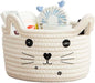 Cat Basket Storage Woven Basket Organizer with Ears Decorative Cute Pet Toy Basket Cotton Rope Basket for Gifts Cartoon Baby Nursery Basket 8.3 x 4.7 inches,White