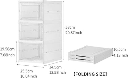 3-Tier Foldable Shoe Storage Box, Clear Door Plastic Organizer For Closet, No-Assembly Shoe Rack, Foldable Shoe Cabinet With Clear Door.2 Pack