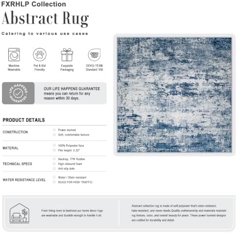 Area Rug Living Room: 5x5 Modern Washable Indoor Soft Carpet Blue - Image 2