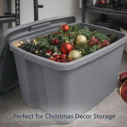 18 Gallon Plastic Storage Tote with Secure Snap-On Lid, Stackable Storage Bin for Linens, Seasonal Decor, Keepsakes & Home Organization (Gray)