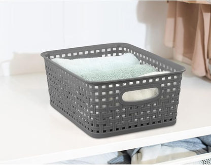 Grey Plastic Storage Basket, 10.03" x 7.67" x 4.05", 6 Packs