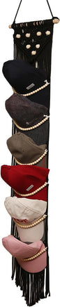 Ball Cap Hanger-1 Pack-Boho Macrame Cap Holder Wall Hat Organizer for Baseball Cap Holder Over Door, Hat Rack for Wall, Cap Rack for Decoration and Display（Black