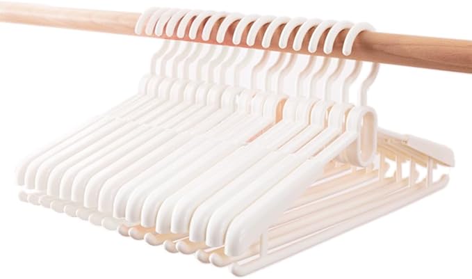 16 Pack Adjustable Clothes Hangers, Heavy Duty Plastic Hangers with Non-Slip Wide Shoulder, 360° Swivel Hook, Extendable 15.9"–20.3", Space Saving Traceless Hangers for Coats, Shirts & Dresses(White)
