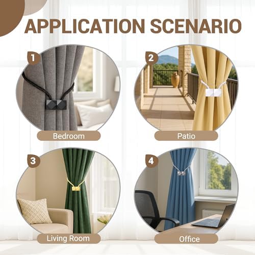 Hion Magnetic Curtain Tiebacks Black 2pcs, Curtain Holdbacks Hooks Holders - Image 4