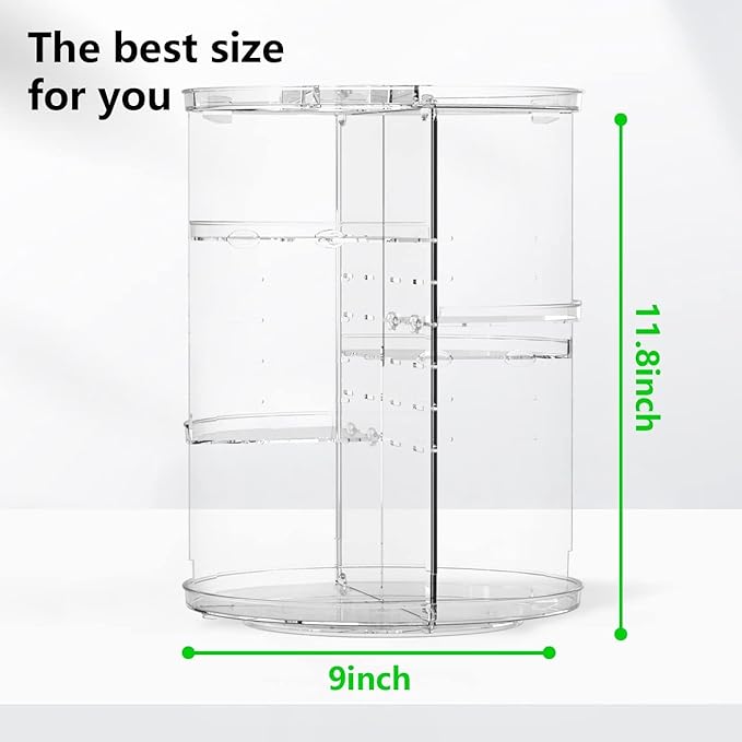 360 Rotating Makeup Organizer, Large Capacity Cosmetics Organizer for Perfume Holder Organizer Countertop DIY Spinning Makeup Organizer Fits Makeup Brushes Lipsticks Clear (White)