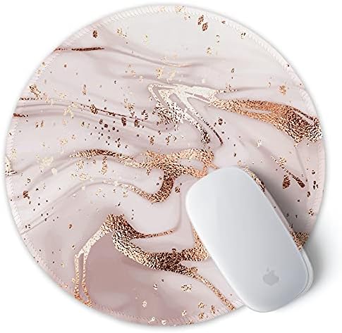 ITNRSIIET Round Mouse Pad with Stitched Edge Premium-Textured Waterproof Non-Slip Rubber Base Desktop Protection Mat Diameter 8.7 inches, Rose Gold Marbling - Image 2