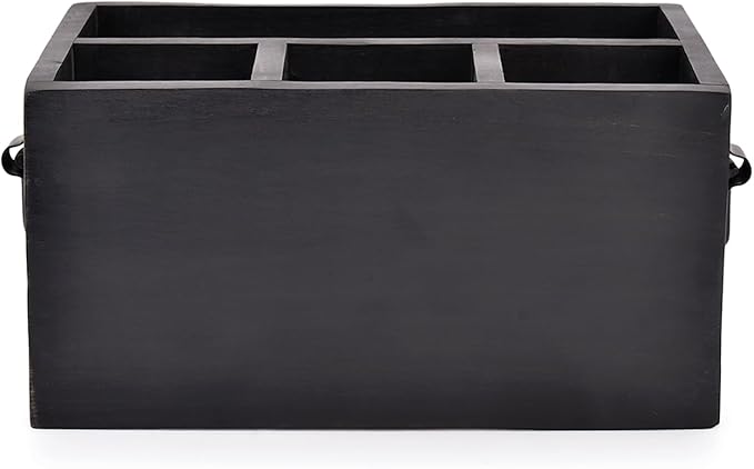 EDHAS Mango Wood 4 Compartment Flatware Caddy, Cutlery Utensil Holder with Napkin Holder for Kitchen, Dining, Picnics (10" x 6" x 5")