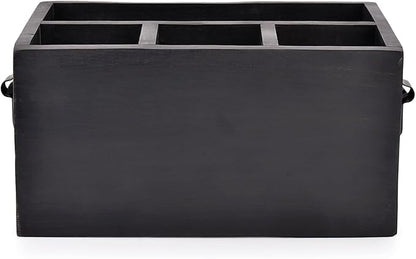 EDHAS Mango Wood 4 Compartment Flatware Caddy, Cutlery Utensil Holder with Napkin Holder for Kitchen, Dining, Picnics (10" x 6" x 5")