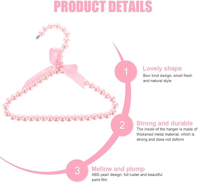 Beavorty Pearl Pet Clothes Hanger Small Dog Coat Rack with Decorative Bow Lightweight Plastic Hangers for Pet Garment Storage 7.87X6.29X0.39In Set of 2