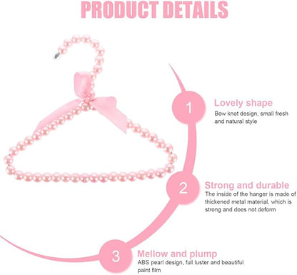 Beavorty Pearl Pet Clothes Hanger Small Dog Coat Rack with Decorative Bow Lightweight Plastic Hangers for Pet Garment Storage 7.87X6.29X0.39In Set of 2