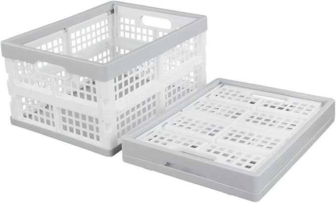 Vababa 3-Pack Plastic Stackable Collapsible Storage Crate, 15 L Stacking Folding Storage Basket