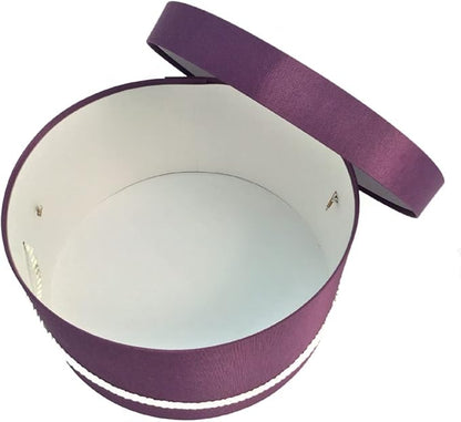 Sarah's Hat Boxes Classic Amethyst Hat Box – 12.75" x 6.5" (Dia. x Ht.) Handmade in USA – Odorless Non-Toxic Adhesive, Cording Handle – Premium Storage for Hats & Accessories