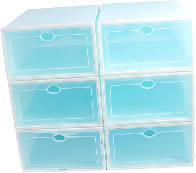 6pcs Stackable Shoes Storage Bins Shoe Boxes Lids Endurable Containers