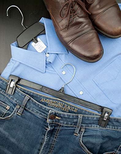 HangOn Shirt & Pants Hangers Combo Set Recycled Plastic, Black, 19 Inch & 14 Inch, 15 Each 30 Total