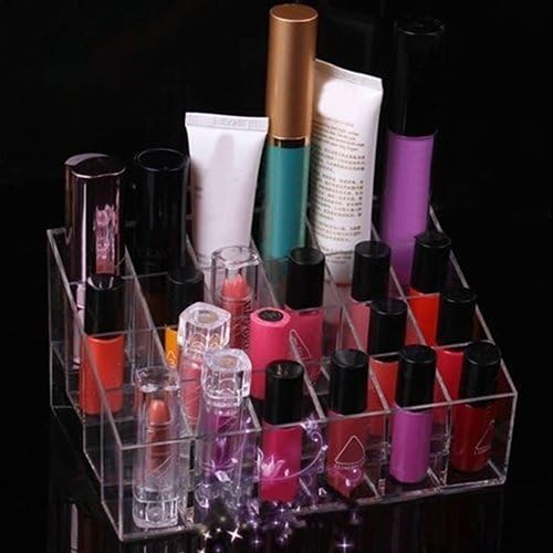 24 Space Lipstick Holder, Acrylic Lip Gloss Lipstick Holder Case Display Rack Holder 24 Slots Cosmetic Storage Holder Transparent