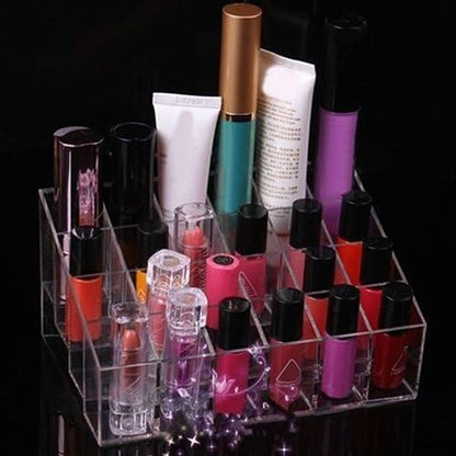24 Space Lipstick Holder, Acrylic Lip Gloss Lipstick Holder Case Display Rack Holder 24 Slots Cosmetic Storage Holder Transparent