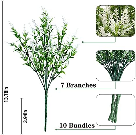 Artificial Outdoor Lavender Flowers,10 Bundles Artificial Flowers Outdoor,UV Resistant Fake Flowers,Outside Faux Plastic Flowers Shrubs for Indoor Outside Decorations(White) - Image 2
