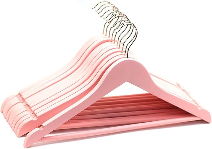 20 Pack Cherry Pink Slim Wood Hangers, Anti-Slip 360° Swivel Space Saving Hangers, Smooth Finish for Women Kids Dress Shirt Coat Closet