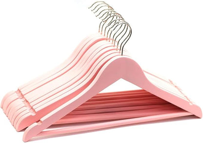 20 Pack Cherry Pink Slim Wood Hangers, Anti-Slip 360° Swivel Space Saving Hangers, Smooth Finish for Women Kids Dress Shirt Coat Closet
