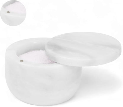 Marble Salt Cellar with Lid 3" Inch Salt Holder White Mini Salt Container with Magnetic Lock for Kitchen Counter, Salt & Spice Storage, Seasoning Jars for Table, 2.5 OZ Capacity