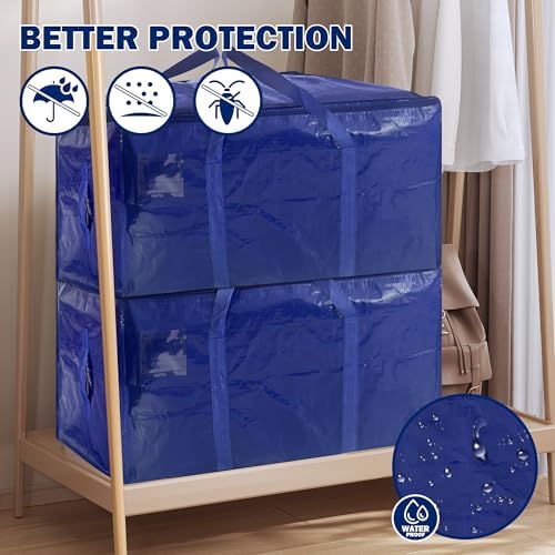 4 Pack Extra Heavy Duty Large Moving Bags with Strong Zipper & Carrying Handles, Sturdy Clothes Storage Bag Totes Bins, Packing Bags Moving Boxes College Moving Supplies, Dark Blue - 40 gal - Image 4