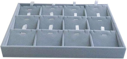 Premium Quality Grey Velvet Stackable Organizer Tray Pendant Necklace Jewelry Storage Store Home Drawer Closet Inserts Dividers with Removable Tabs