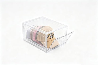 Hat Organizer Box,Stackable Baseball Caps Holder Box Containers with Magnetic Door for Hats Snapback Cap Storag,Clear Hat Storage with Magnetic Door, Holds 8 Hats Each (clear, 1 pack)