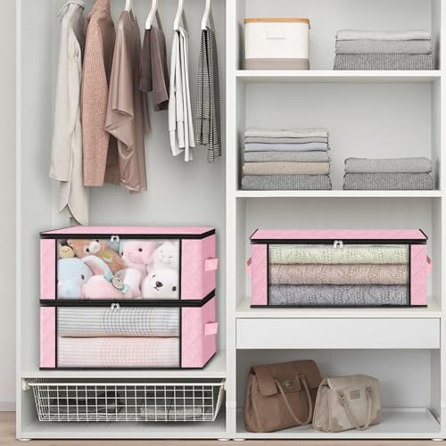 HomeHacks 4-Pack Clothes Organizer Storage Bags, 35L Storage Bins, Pink - Image 6