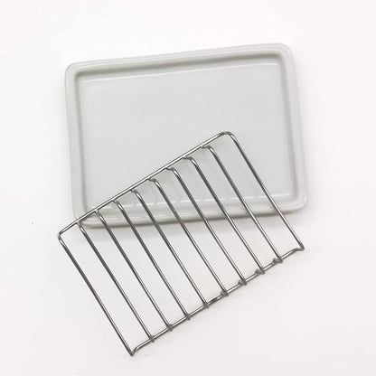 Ceramic Soap Dish with Stainless Steel Drain Tray Self Draining Soap Holder Sponge Holder Soap Dishes for Shower, Bathroom, Kitchen Sink