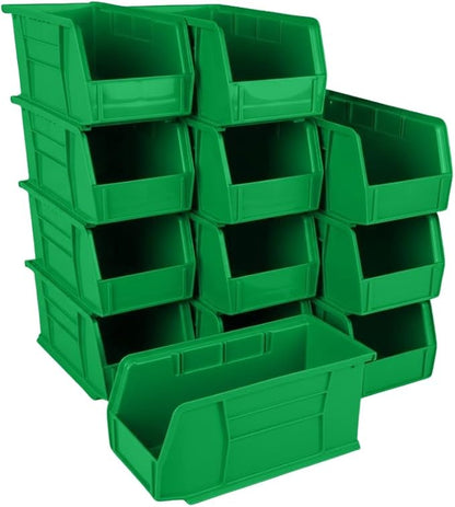 Hudson Exchange 11" x 5-1/2" x 5" (12 Pack) Plastic Stackable Storage Bin and Hanging Container, Green