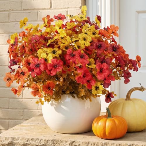 CEWOR 12 Bundles Fall Artificial Flowers for Outdoor Indoor, Fake Silk Daisy with Eucalyptus Leaves, Autumn Faux Flower for Garden Patio Home Decor (4 Multicolor) - Image 3