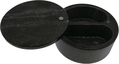 Kerixi Marble Salt Cellar and Storage Box with Two Compartments Salt Box with Swivel Lid for Storing Spice (Black)