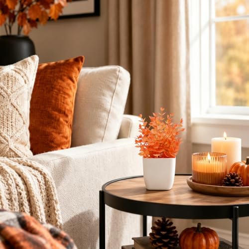 Der Rose 2 Pack Fake Plants Orange Mini Plants for Fall Home Decor - Image 6